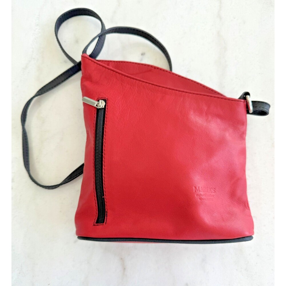 Maria's Italian Leather Crossbody Handbag Purse Bag Red and Black New